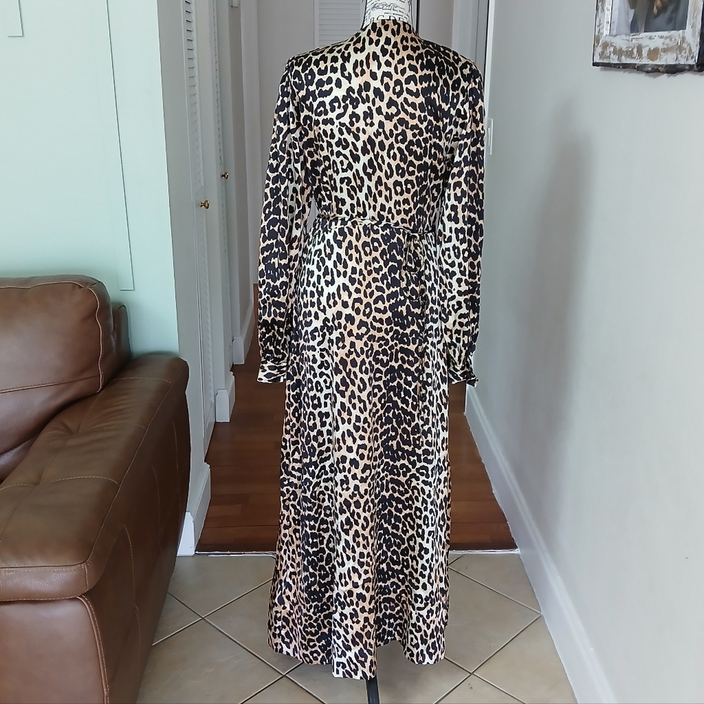 Ganni Silk Leopard Print Wrap Dress - Picture 5 of 9